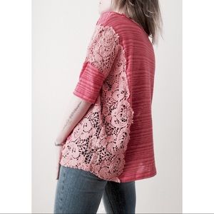 We the Free Striped Crochet Tee Shirt Top